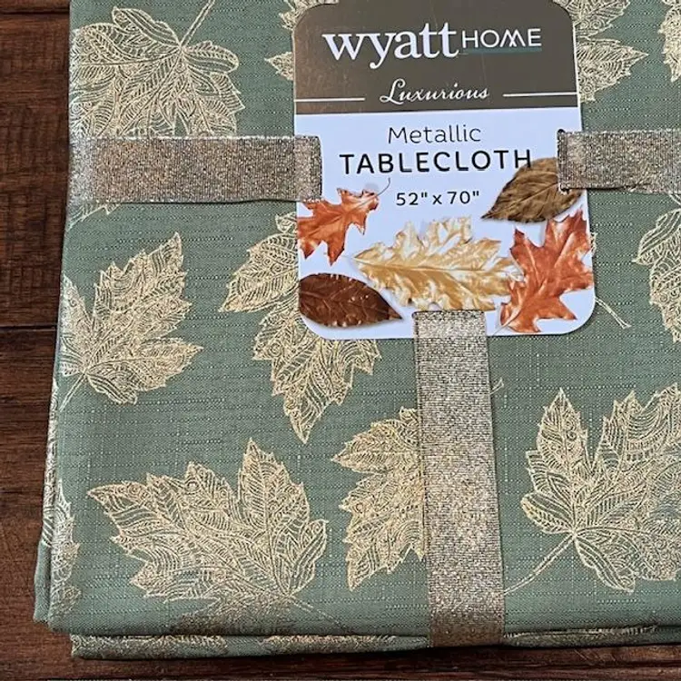 Metallic Fall Green Gold  Tablecloth - 52" x 70 (4-6 people)