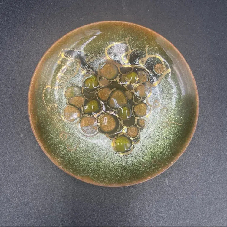 Enamel and Copper Grape Cluster Trinket Dish Artist Initials by M. Ratcliff