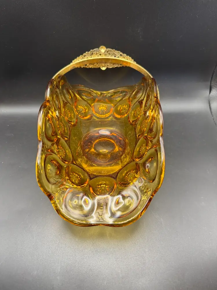 L.E. Smith Amber Moon And Stars Handled Basket