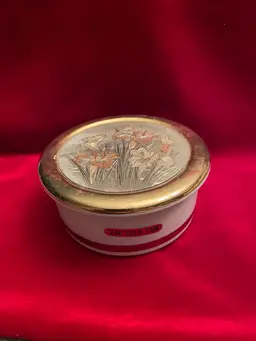 White And Gold Trinket Box With Flowered Lid