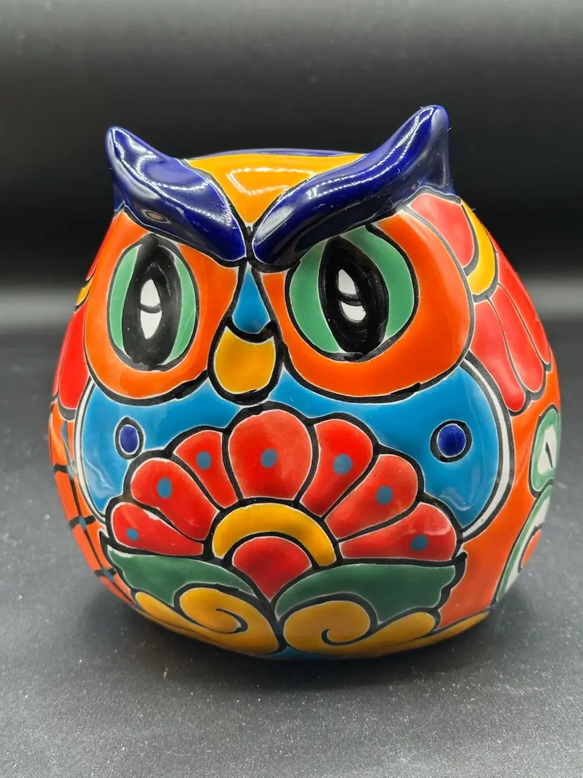 Talavera Owl Planter Pot Mexican Pottery Folk Art Indoor Outdoor HomeDecor