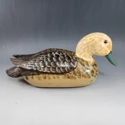 Carved & Hand Painted Wood Duck Decoy Figurine Artist Signed and Dated OOAK - USA