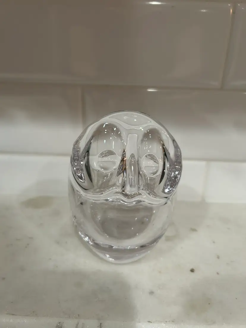 Vintage French Signed VANNES Clear Crystal Owl Dish Bowl Ashtray