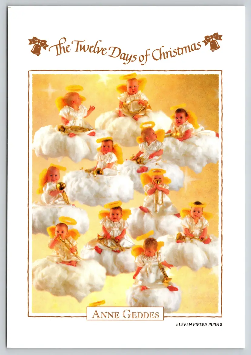 Postcard Eleven Pipers Piping Baby's Twelve Days of Christmas Anne Geddes 1995 - 14569