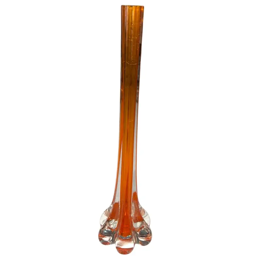 Vintage Art Glass Orange Footed Vase