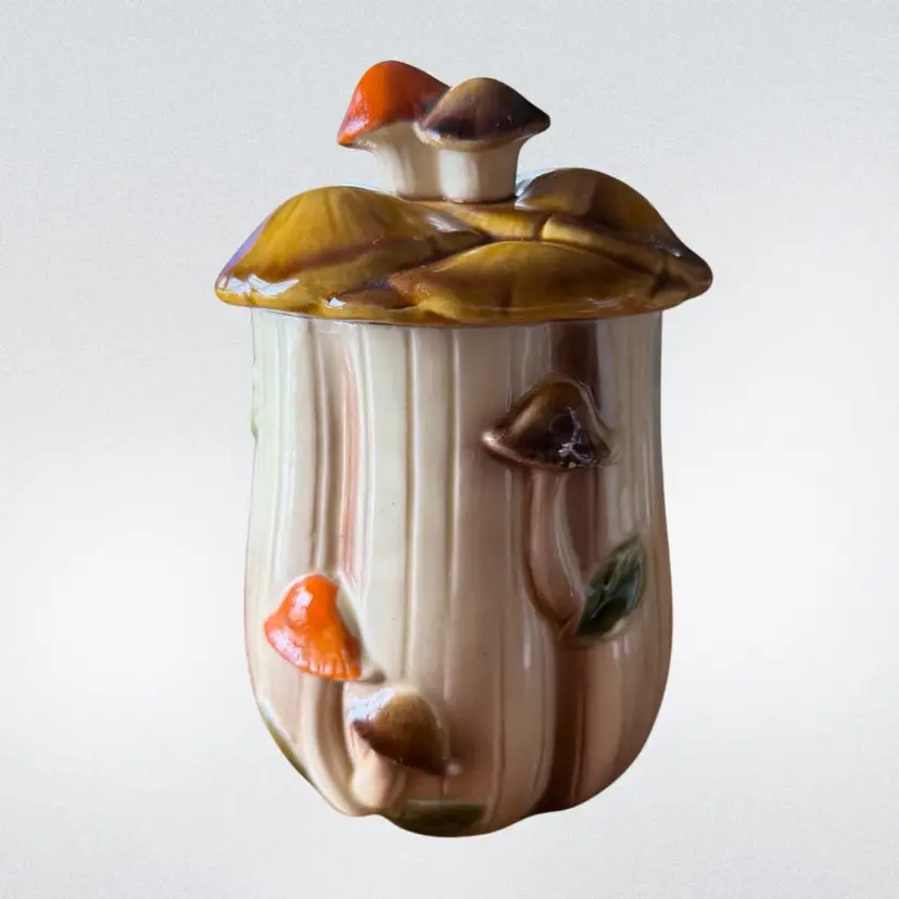 Vintage 70s Homco Ceramic Mushroom Toadstool Small Jar/Canister Model 8828 Japan