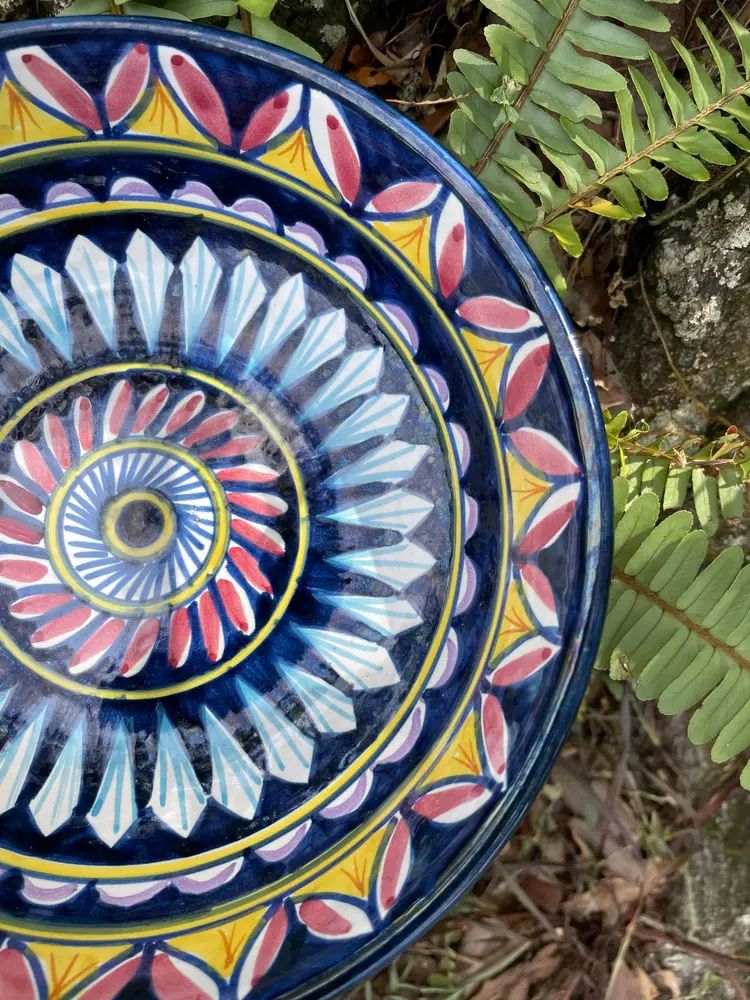 Blue/Pink/Yellow Handpainted Ceramic Bowl (Italy)