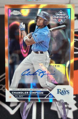 Chandler Simpson 2023 Topps Chrome Pro Debut #PDC-184 Orange Lava 11/25 Auto