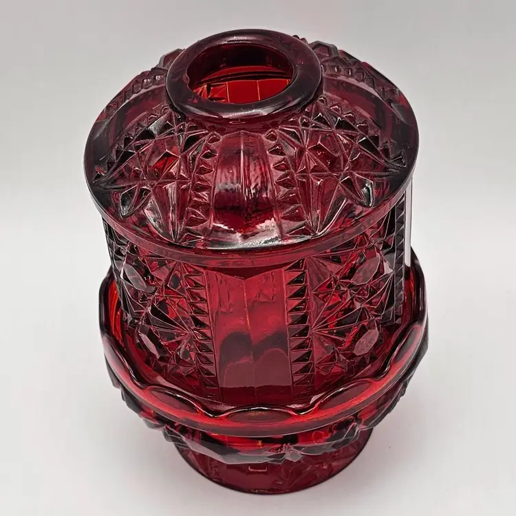 # 93 Vintage Indiana Glass Fairy Lamp Ruby Red Flash Stars and Bars Fairy Lamp (1 of 2) SEE Pictures