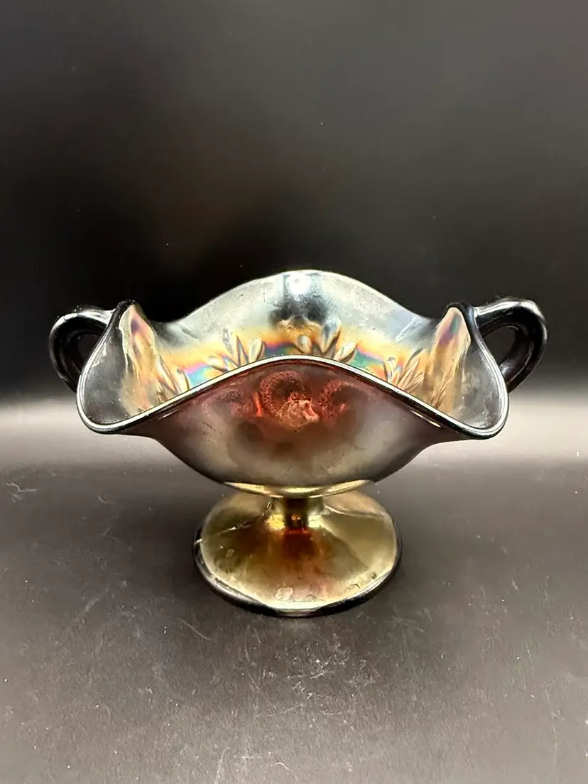 Antique Dugan Carnival Glass Amethyst Bon Bon Dish - 4 in