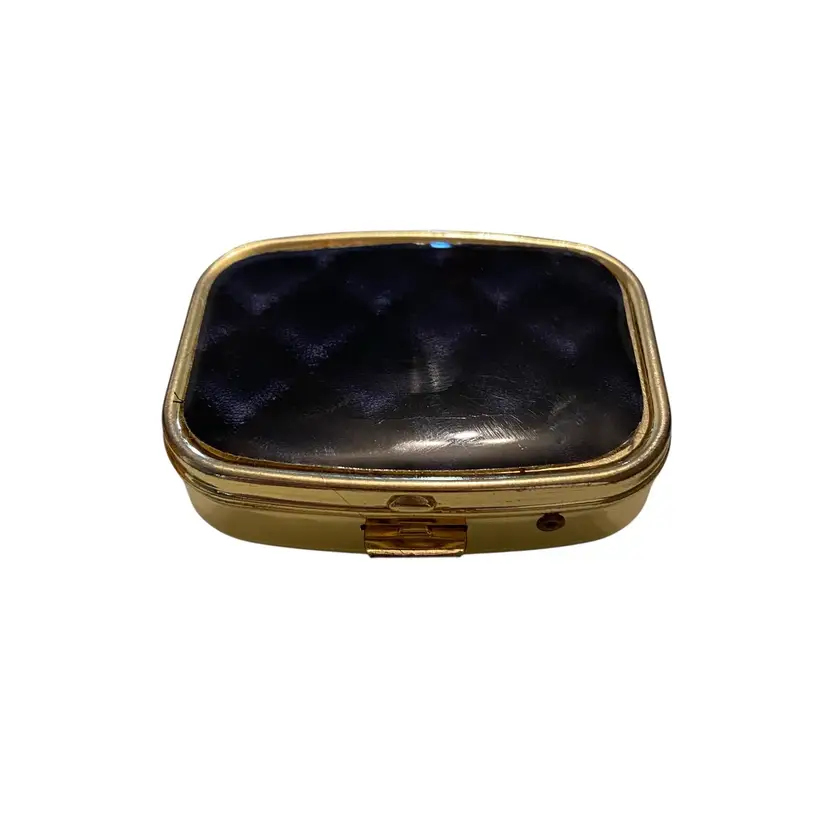 Trinket Box Medicine, Pill Box Case Gold Tone Metal Snap Close