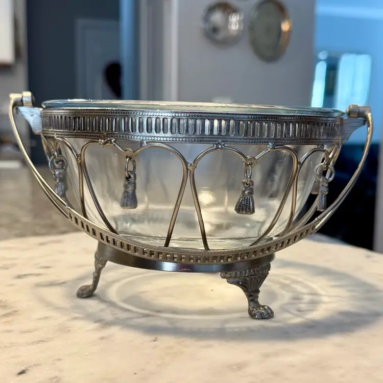 Glass Bowl In Unique Metal Footed Frame