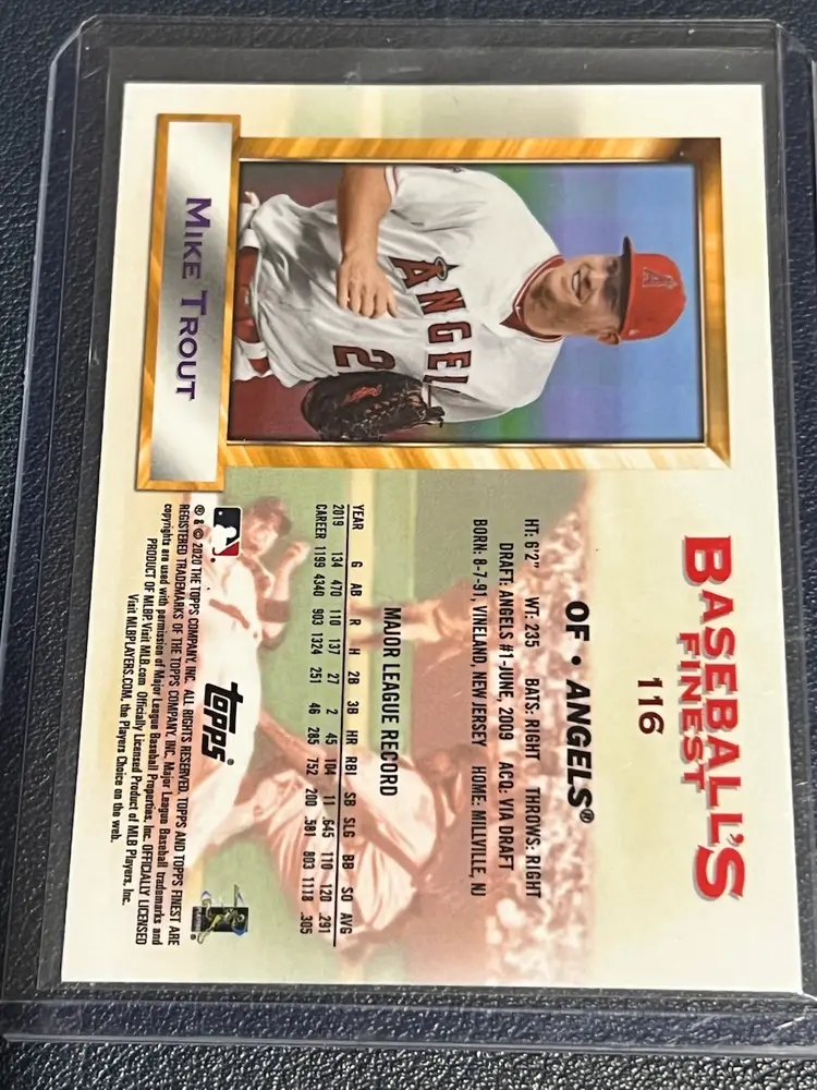 2020 Topps Finest Flashbacks Mike Trout Los Angeles Angels Baseball’s Finest