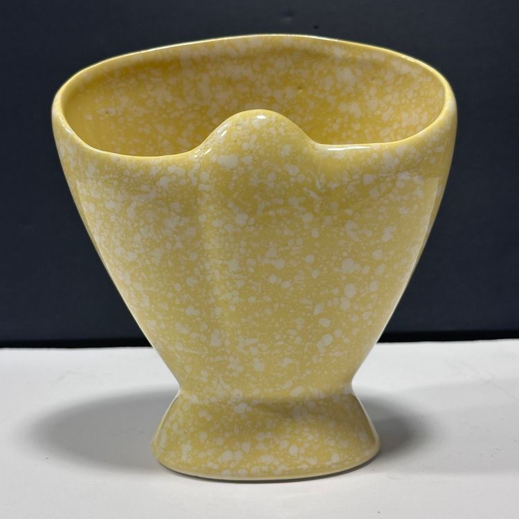 #1454 MCM, Yellow Sponge Painted Ceramic Vase, Hand Made,