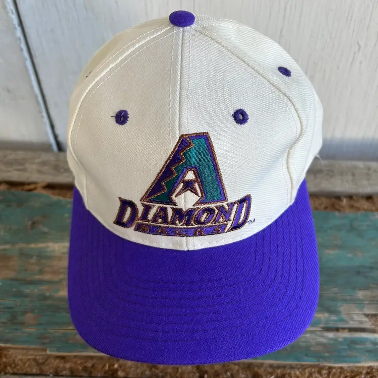 Vintage Arizona Diamond Back Hat Logo Athletic White Purple Snap Back Cap MLB OS