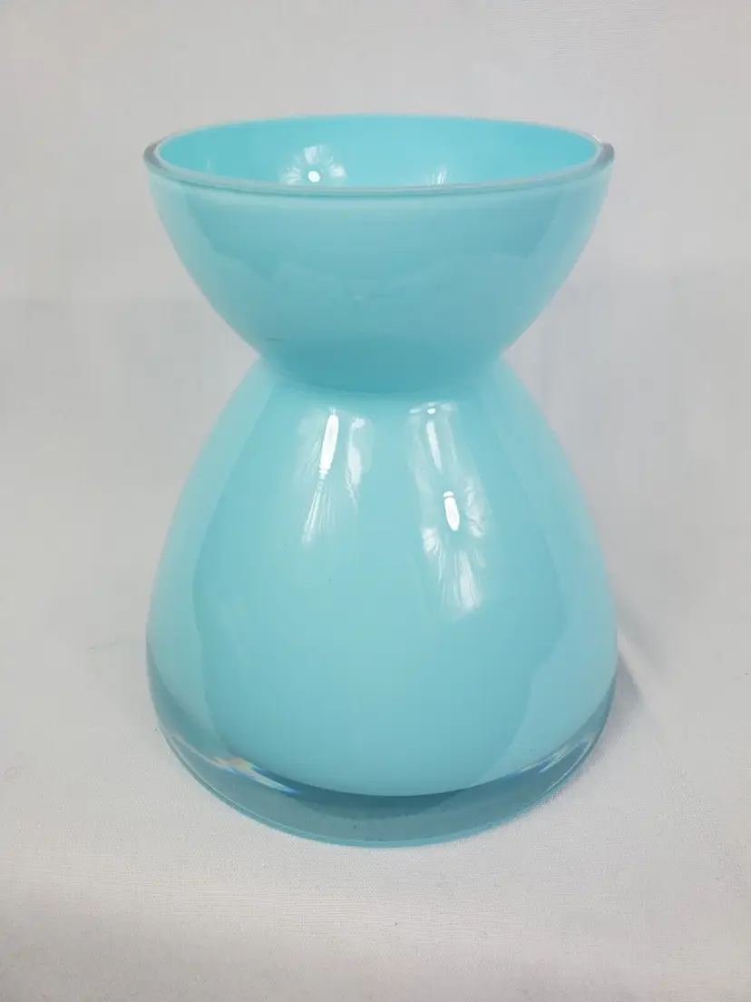 Crate and Barrel Zest Glass Vase 6" Blue Multilayered Thick Glossy