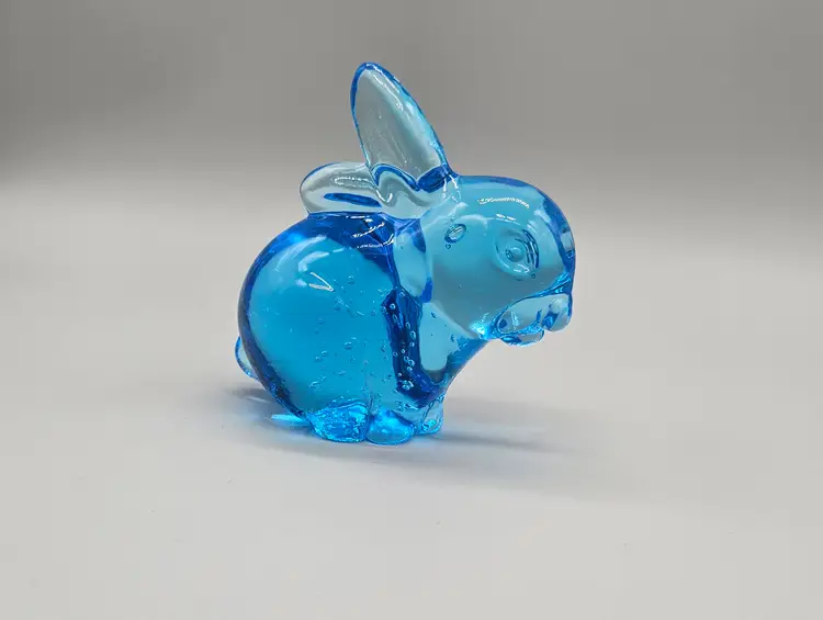 Blue Art Glass Bunny Rabbit Figurine with Contolled Bubbles