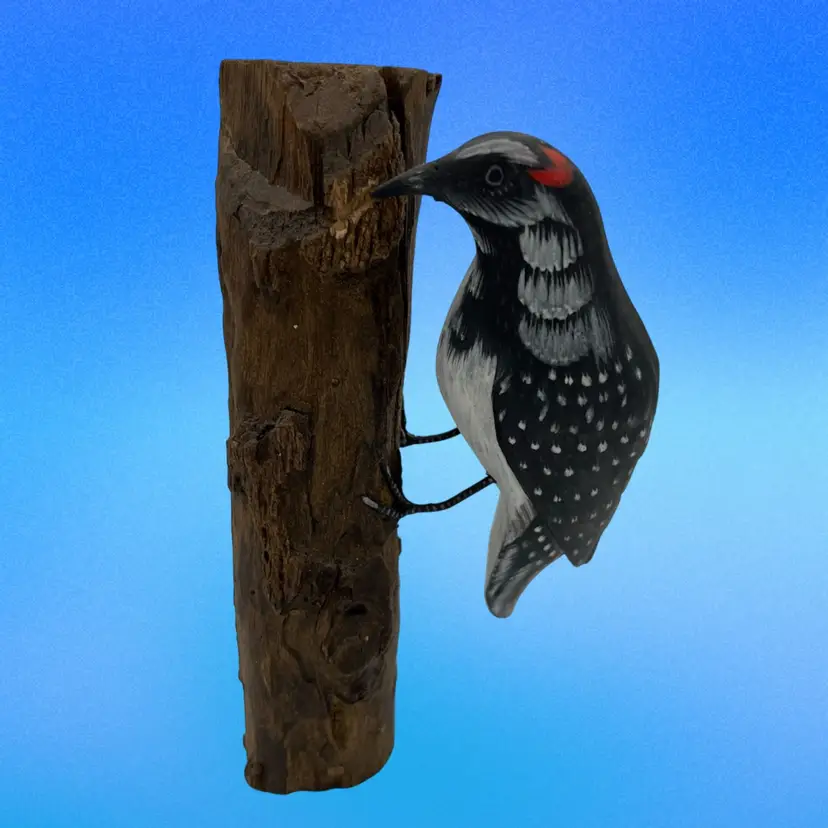 Hand Carved Hand Painted Woodpecker Bird Folk Art Wood Wildlife 8”H