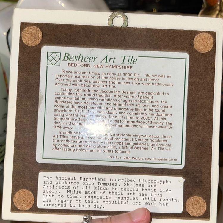 Vintage Besheer Art Tile Heiroglyphic Egyptian 6” Square Trivet Tile Wall