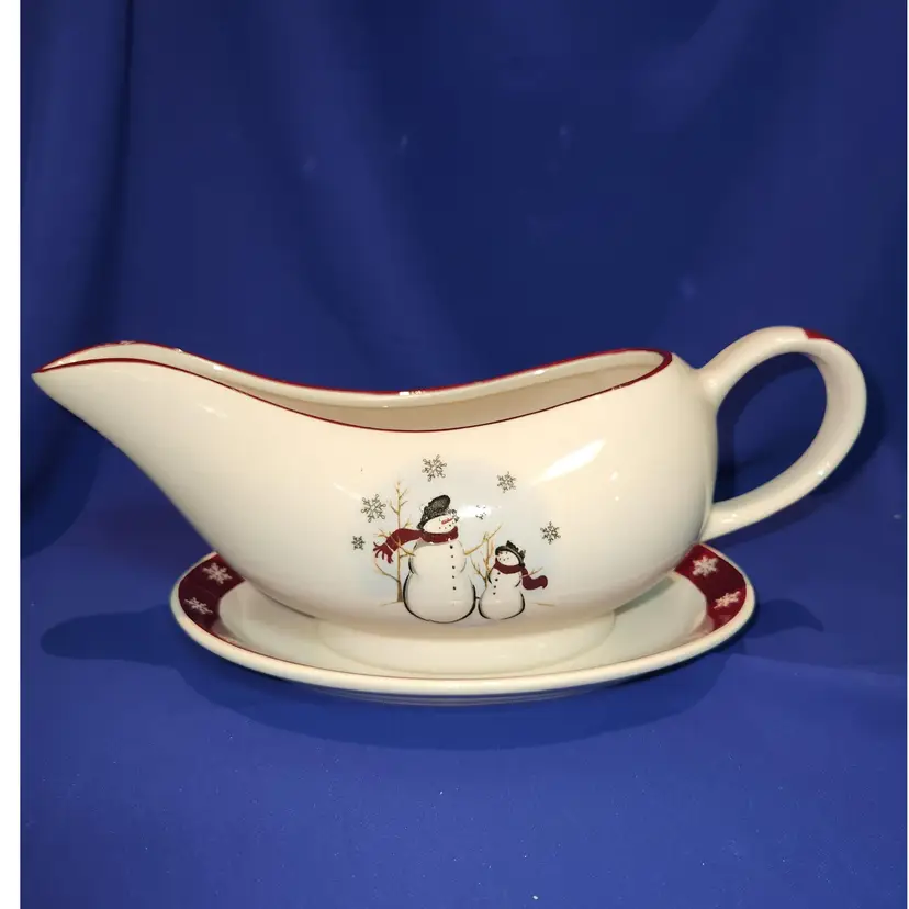 Royal Seasons Snowman Gravy Boat with Saucer Under plate