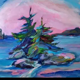 🧡 Original Acrylic Painting Artwork 6 x 6" Wood Panel  Landscape Trees Impressionistic