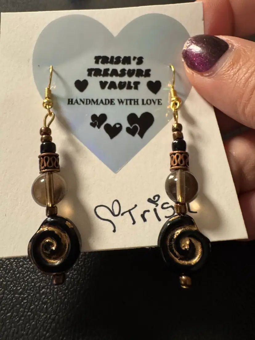 Handmade With Love Black Glass Bead And Gold Tone Earrings