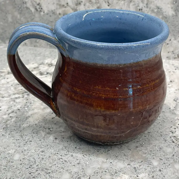 Blue Brown Glazed Studio Pottery Coffee Tea Mug Signed/Stamped