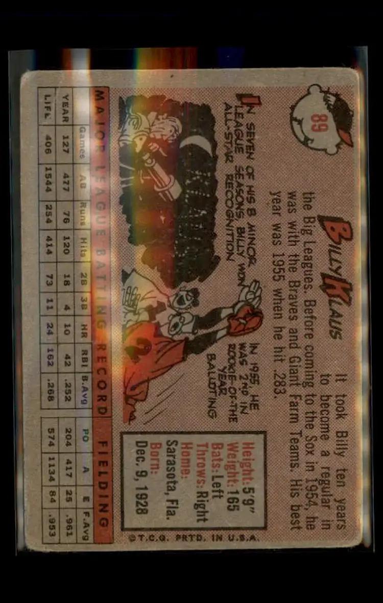 1958 Topps #89 Billy Klaus - (pk4) - Boston Red Sox