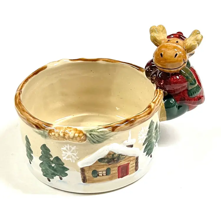 Heartland ST NICHOLAS SQUARE Bowl MERRY KISS MOOSE Christmas Dish Hanging Moose
