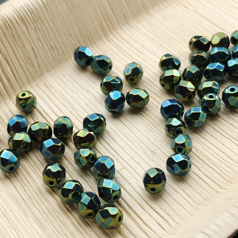 50pcs 6MM Czech Glass Beads, green iris #BC168