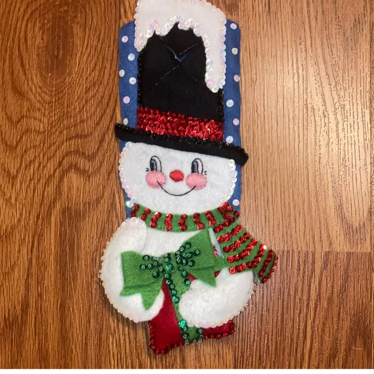Handmade Christmas Door Hanger Felt Snowman Sequin