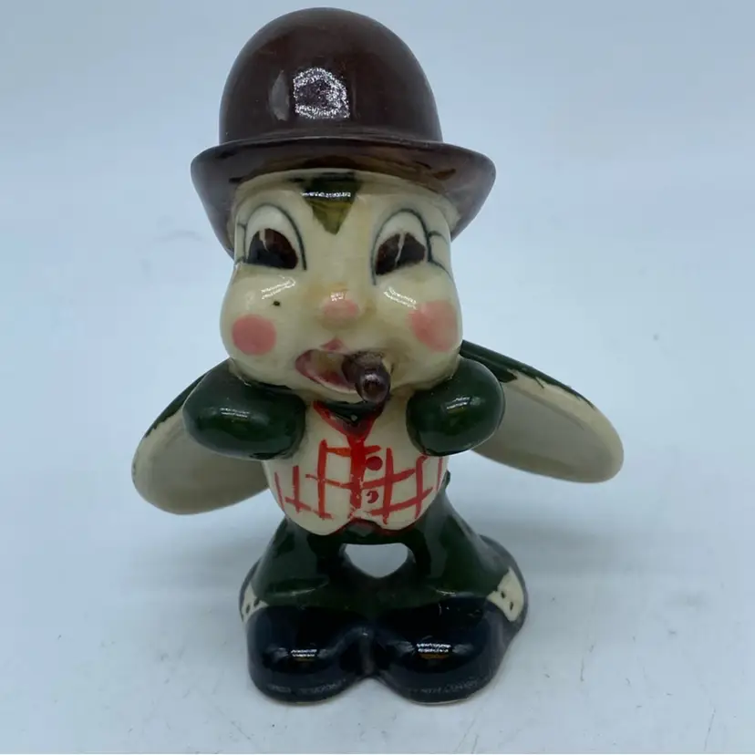 Vintage anthropomorphic Fly (bug Or Beetle) figurine with bowler hat and cigar Occupied Japan
