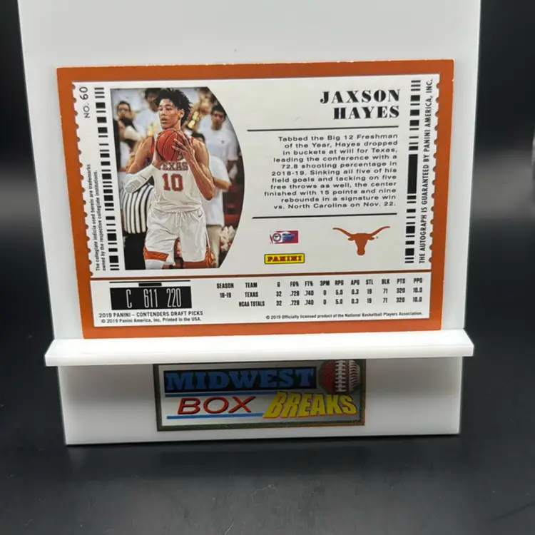 Jaxson Hayes Rc Auto On Card 2019 Contenders Draft Picks Texas Longhorns MBBCRD
