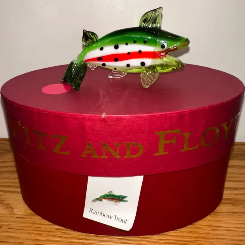 Fitz And Floyd Glass Menagerie Rainbow Trout Hand Blown Glass Art In Box
