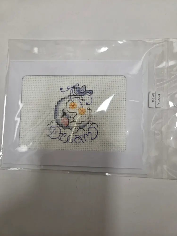 New Lot of Two Cross-stitched Cards Dream and Flowers