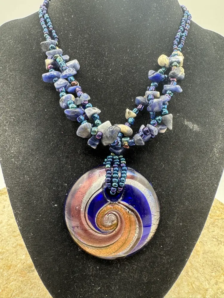 Art Glass Necklace With Glass & Stone Necklace