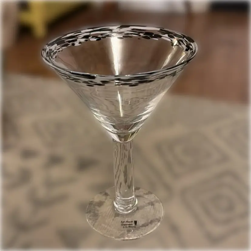 San Miguel Martini Margarita Glasses Jay Weberling - Black & White Fused Glass Rim