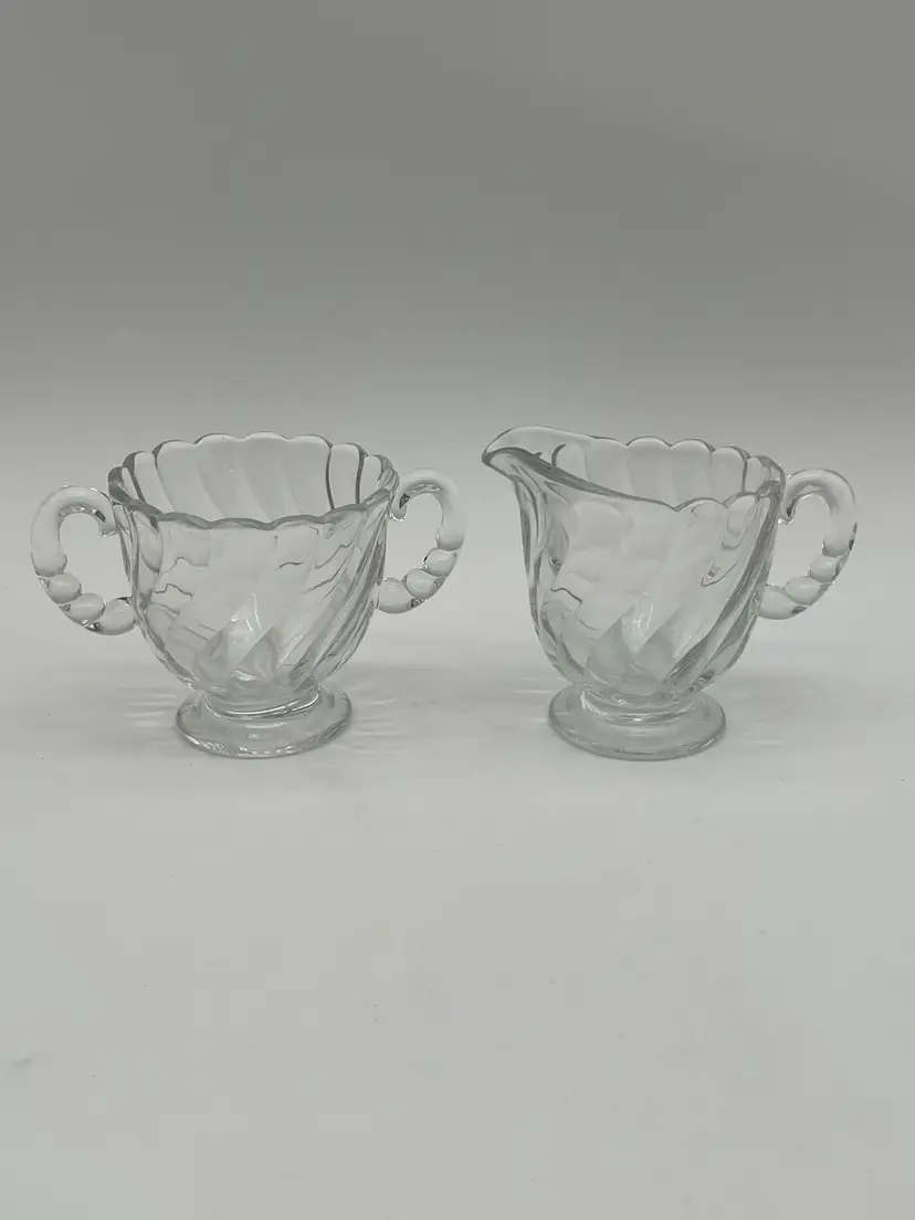 Vintage Fostoria Colony Glass Optic Swirl Sugar & Creamer Set