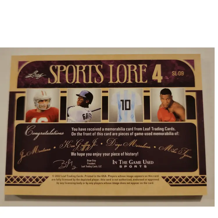 2022 Leaf In The Game Montana Griffey Jr Tyson Maradona Jersey Card #'d 2/2