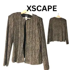 #01 "XSCAPE by Joanna Chen Black Gold Thread Open Front Jacket – Size M"