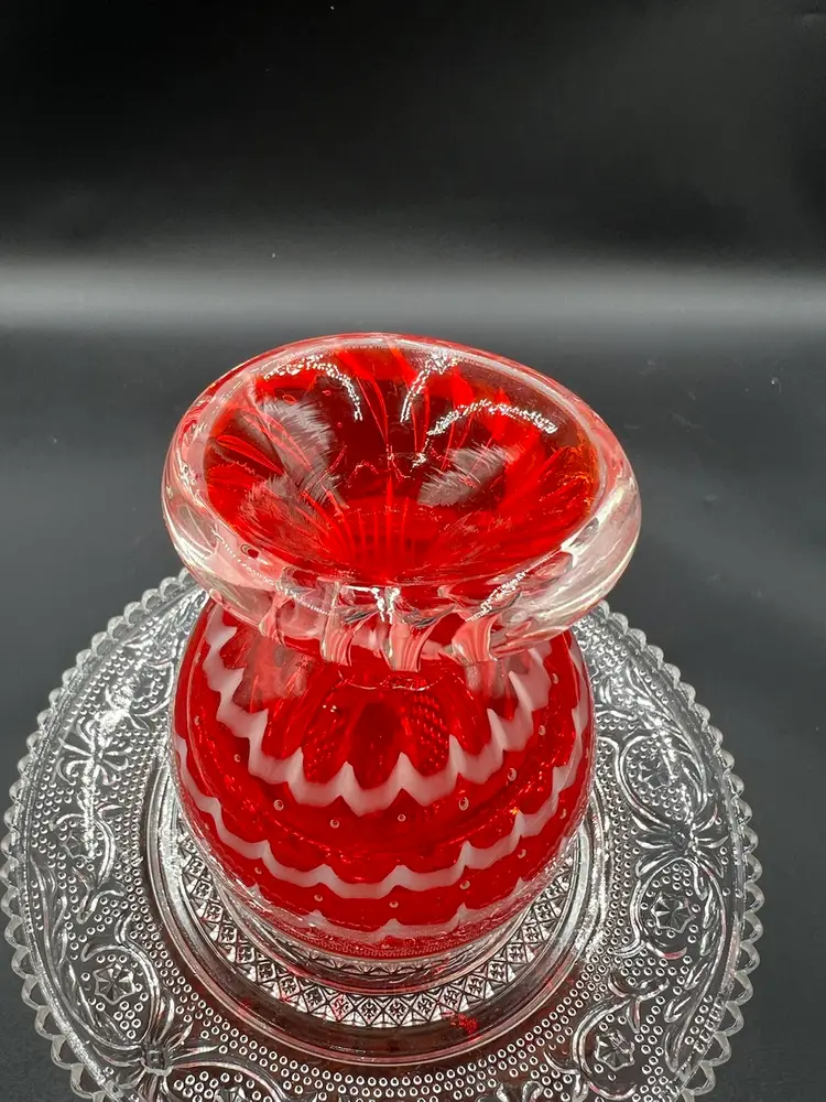 Small Red Art Glass Vase 4”