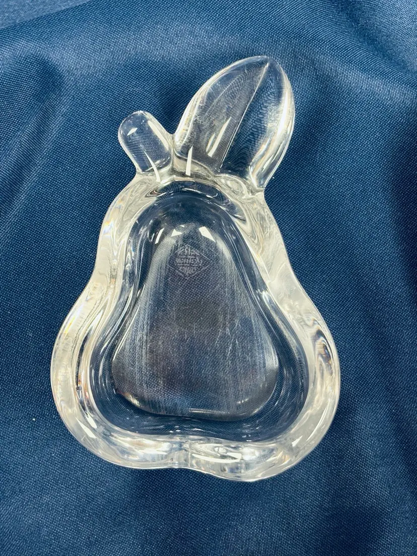Crystal Glass Pear Small Bowl Dish Art Vannes France, Ash Tray/Trinket 5 3/4"