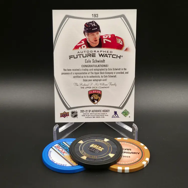 Cole Schwindt FWA 2021-22 Upper Deck SP Authentic Hockey Future Watch Autograph Insert Numbered 238/999 Card #193 - Florida Panthers