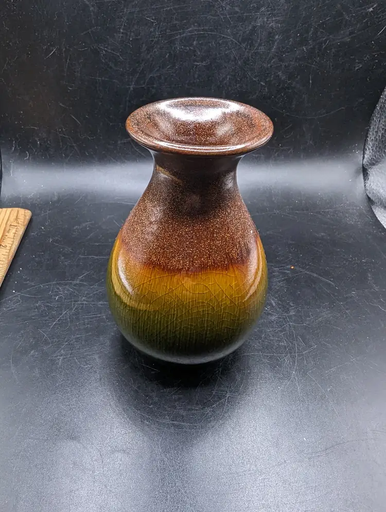 Drip Bud Vase Glaze Pottery Ceramic Art Vintage Brown Red Green Glitter MCM