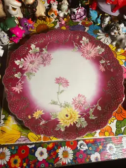 Antique Bavarian Hand Painted Dark Red Plate