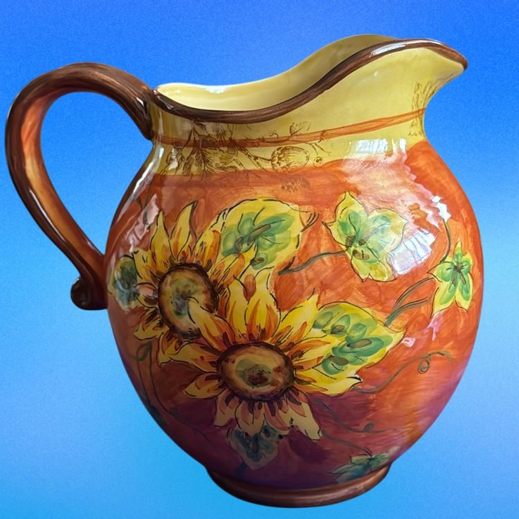 Orange Rooster  Ceramic Pitcher