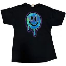 Vintage 90’s Dripping Acid Smiley Face Black  T-Shirt by Fruit of The Loom - M