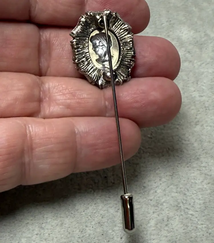 Vintage AB Aurora Borealis Glass Cameo Stick Pin Silver Tone