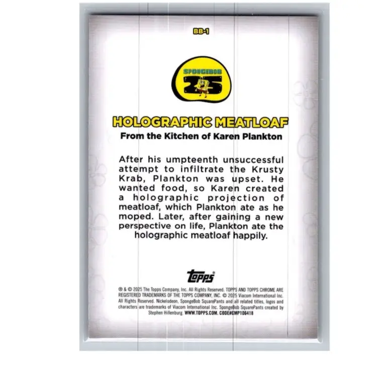 Holographic Meatloaf 2025 Topps Chrome SpongeBob Kelp Reviews #BB-1