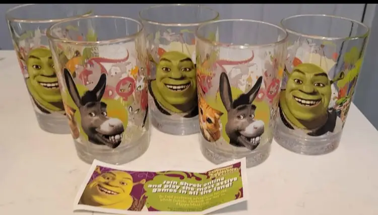 Shrek the Third Set of 5 drinking glasses 2007. McDonalds. Excellent Condition